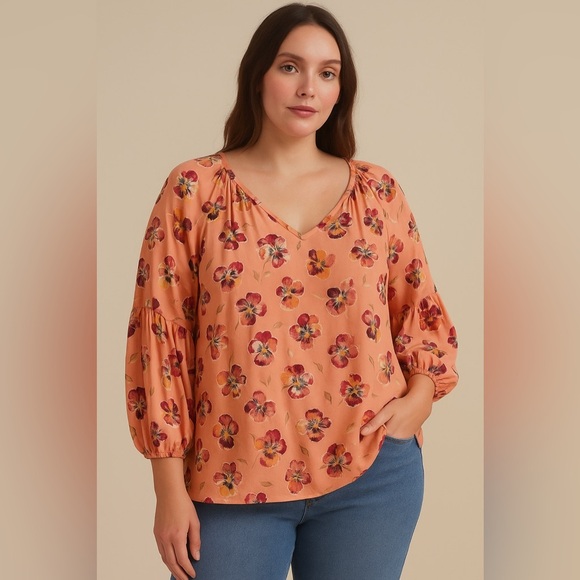 Cynthia  Rowley Women's Pink Floral V-Neck  Blouse 2X - Picture 1 of 10
